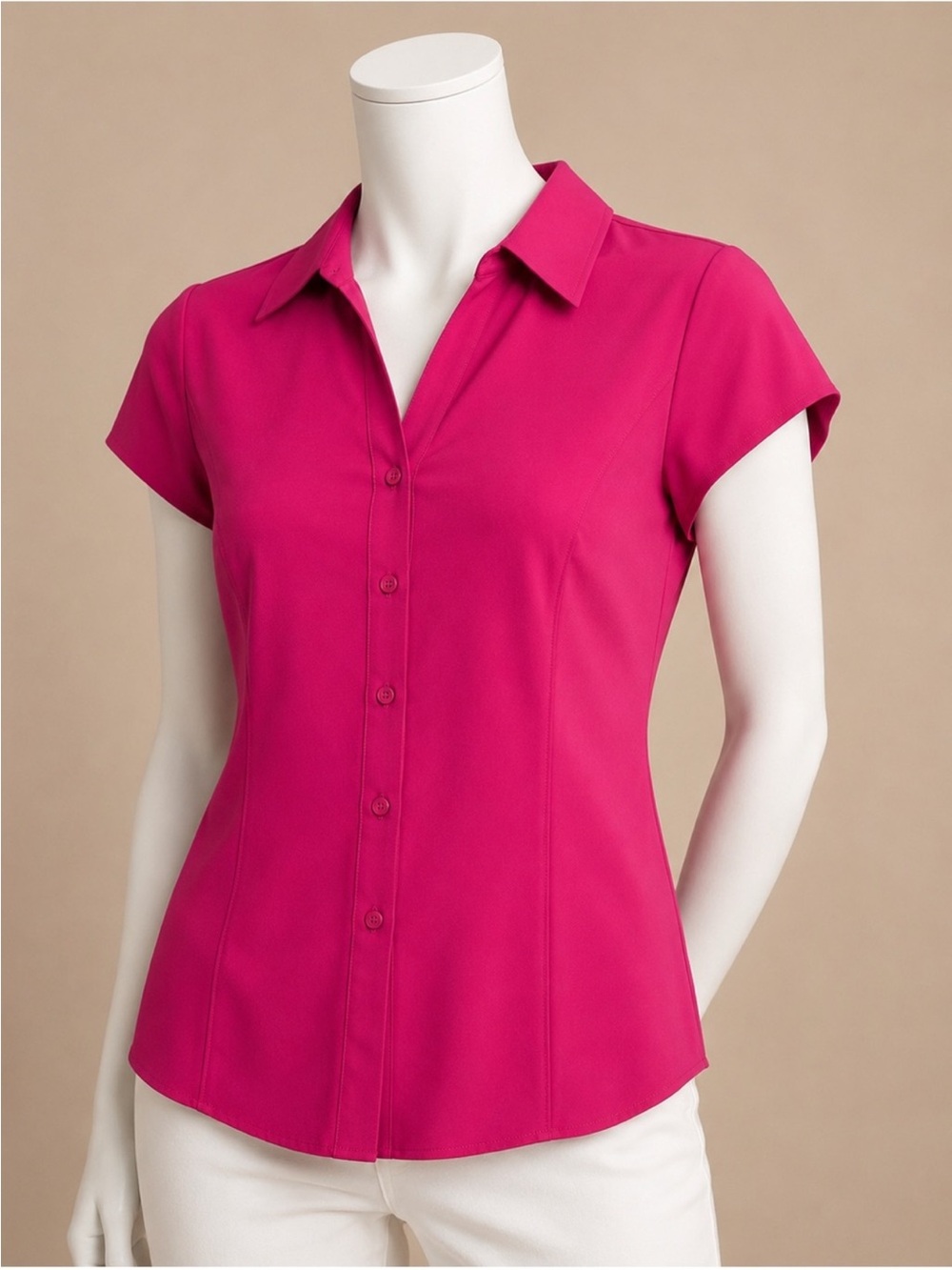 Style & Co Fuchsia Stretch Button Front Career Blouse Size 16